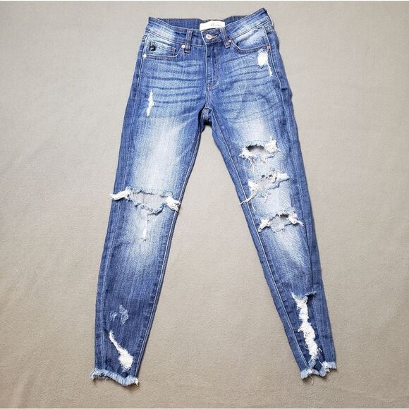 KAN CAN Jeans Sharon-Becky Mid-Rise Distressed Ripped Skinny Jeans - Size 25 - Picture 1 of 16